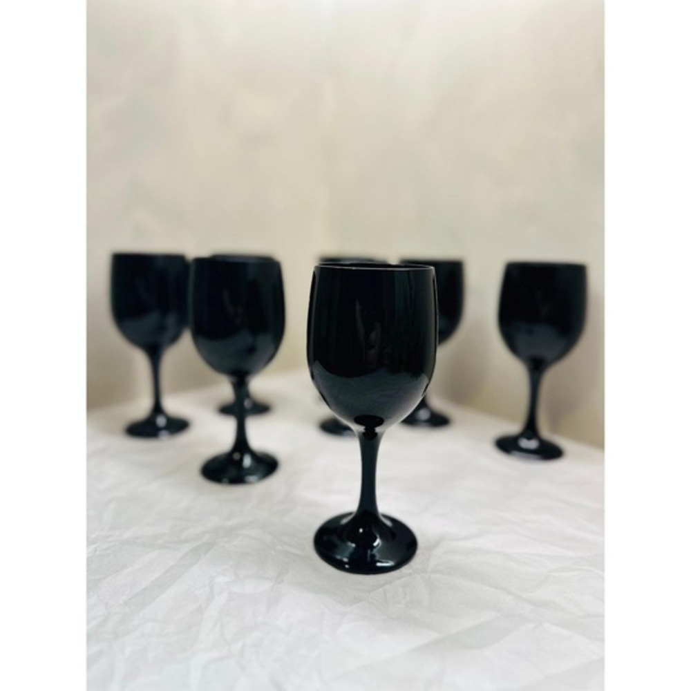 Libbey Black Amethyst Water Goblets‎ Set 8 7in